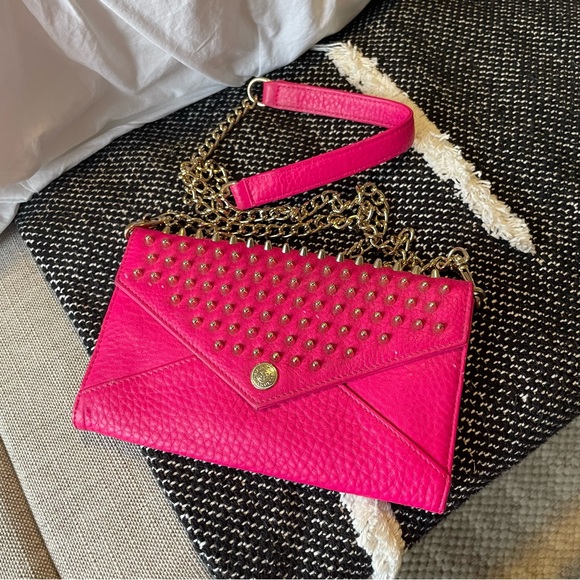 Rebecca Minkoff hot pink crossbody bag with gold studs and hardware - Picture 1 of 7